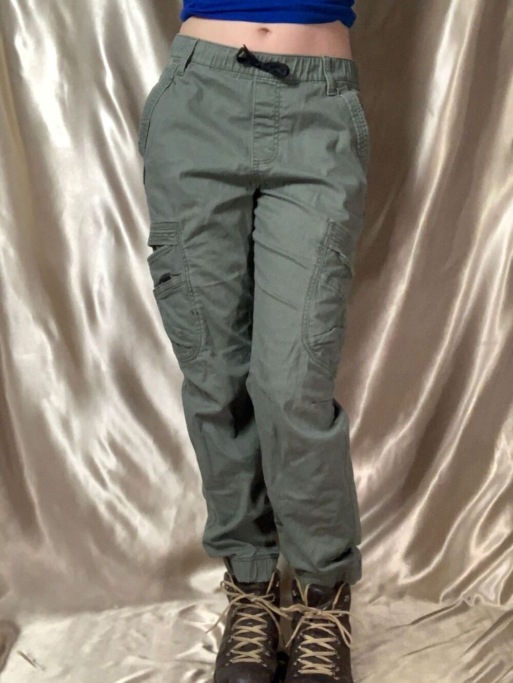 Wrangler Cargo Jogger Pants Womens Small Olive Green Drawstring Utility Gorpcore